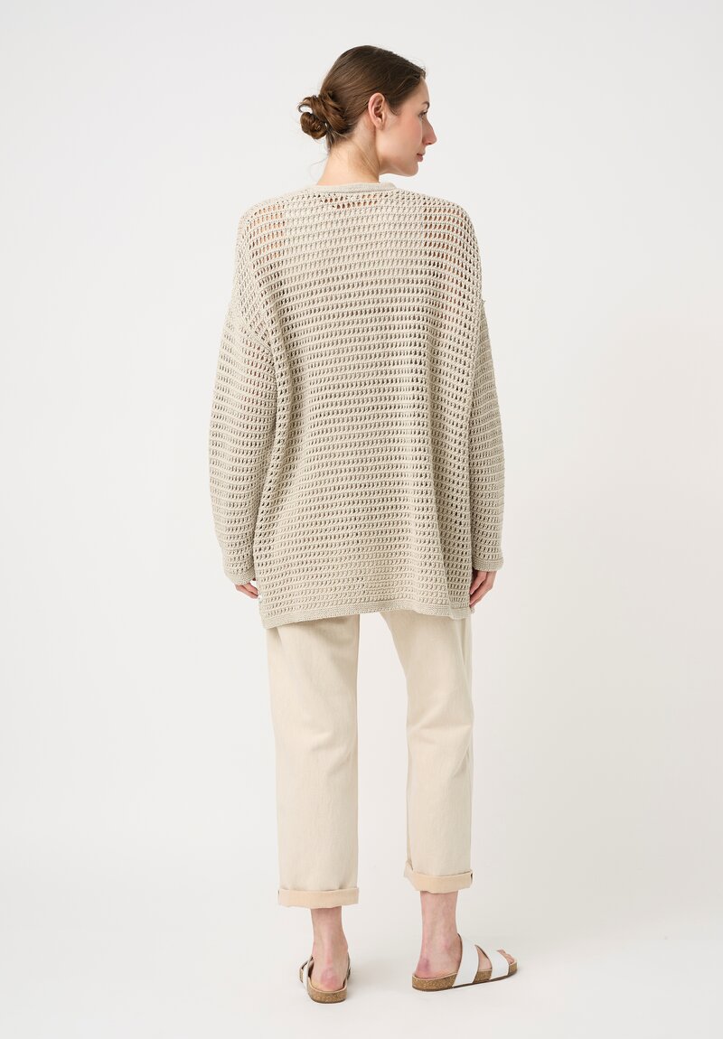 Lauren Manoogian Linen & Pima Cotton Hand-Knit Net Cardigan in Flax Natural