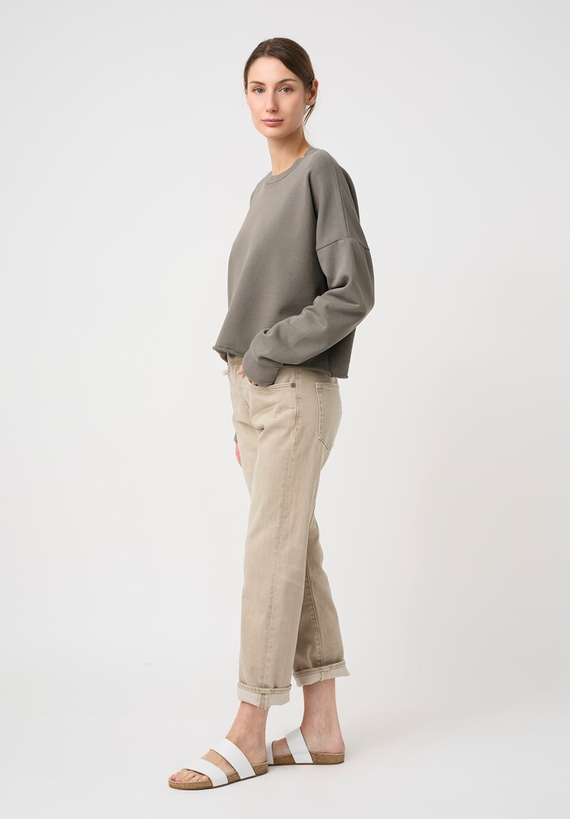Lauren Manoogian Pima Cotton Crew Neck Crop Sweatshirt in Fatigue Olive
