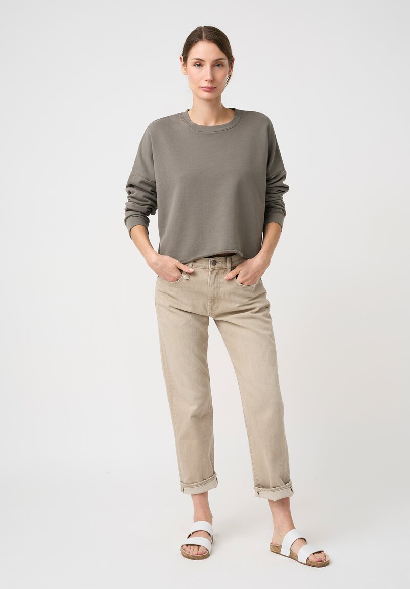 Lauren Manoogian Pima Cotton Crew Neck Crop Sweatshirt in Fatigue Olive