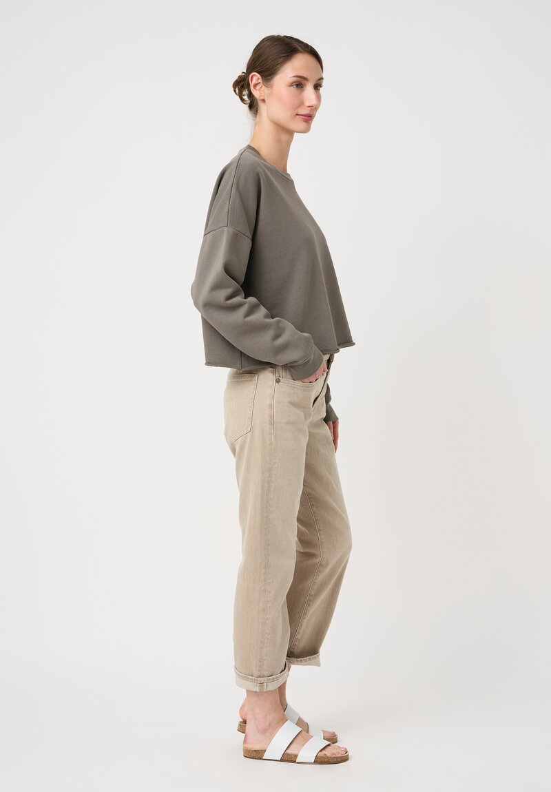 Lauren Manoogian Pima Cotton Crew Neck Crop Sweatshirt in Fatigue Olive