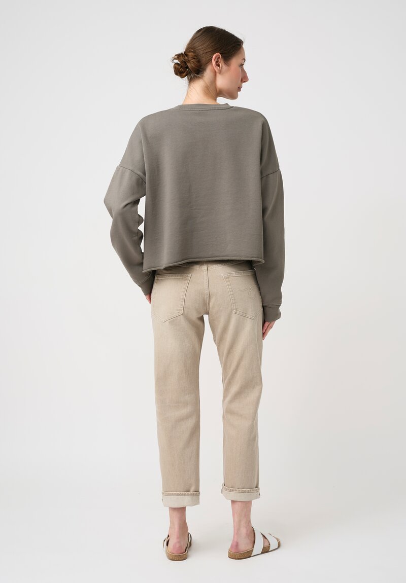 Lauren Manoogian Pima Cotton Crew Neck Crop Sweatshirt in Fatigue Olive