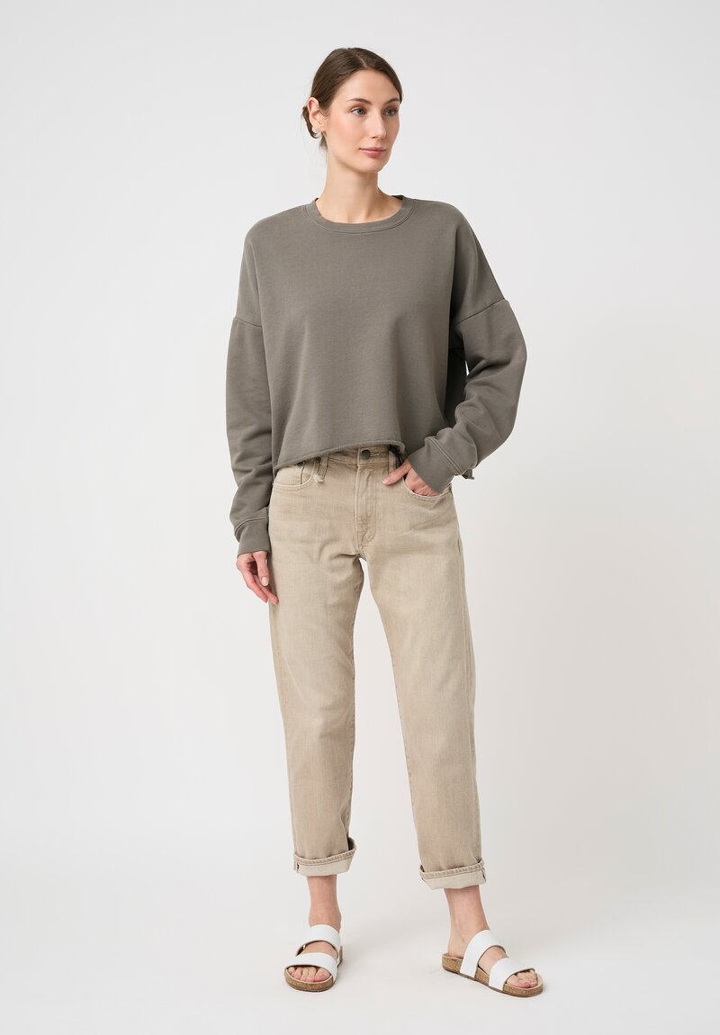 Lauren Manoogian Pima Cotton Crew Neck Crop Sweatshirt in Fatigue Olive