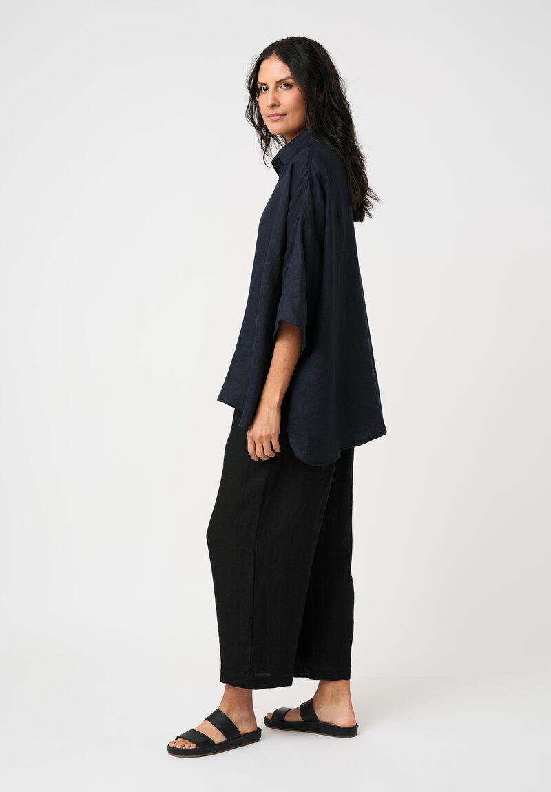 Eskandar Lightweight Linen Pull-On Japanese Pants in Black