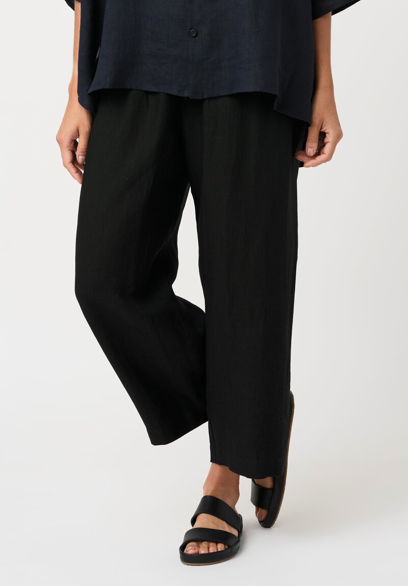 Eskandar Lightweight Linen Pull-On Japanese Pants in Black