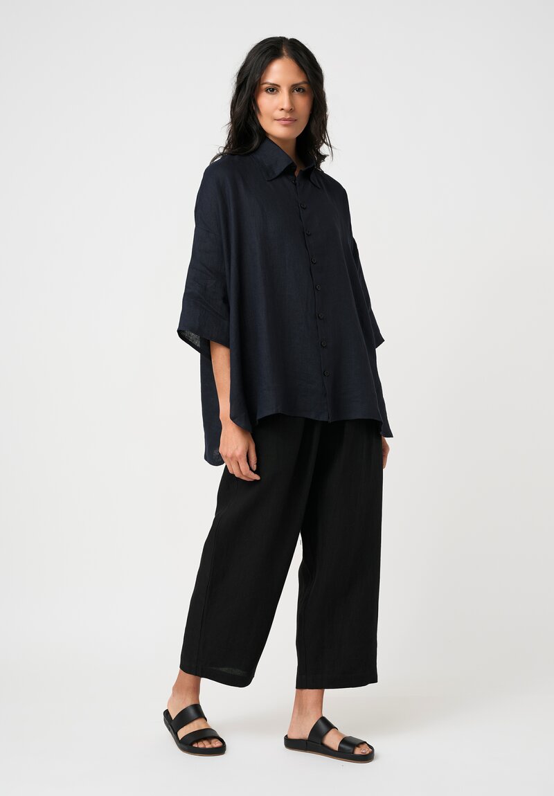 Eskandar Lightweight Linen Pull-On Japanese Pants in Black