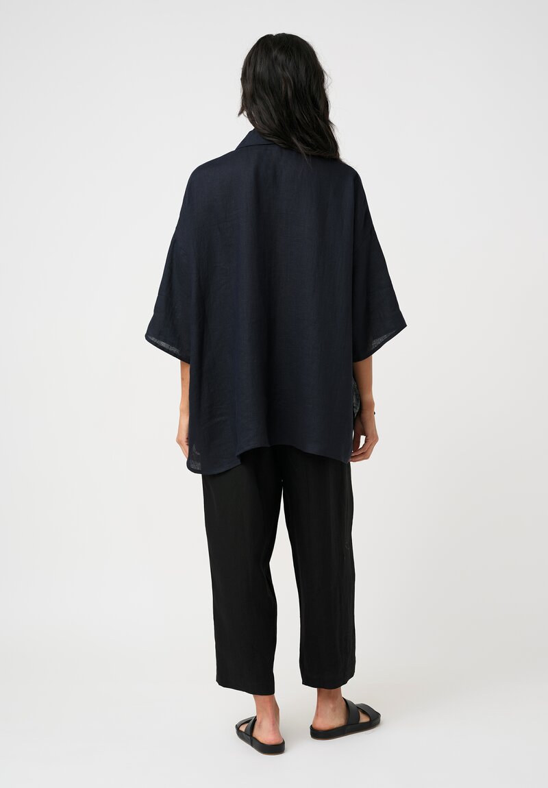 Eskandar Lightweight Linen Pull-On Japanese Pants in Black