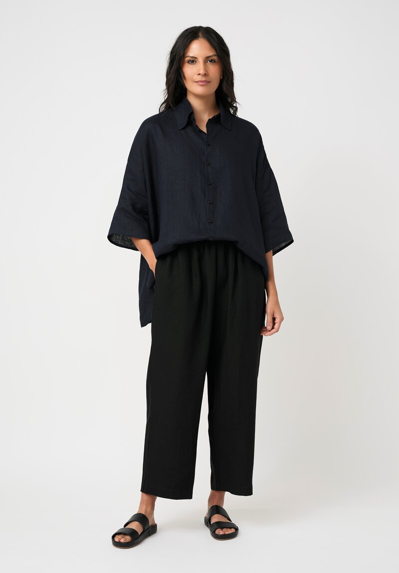 Eskandar Lightweight Linen Pull-On Japanese Pants in Black
