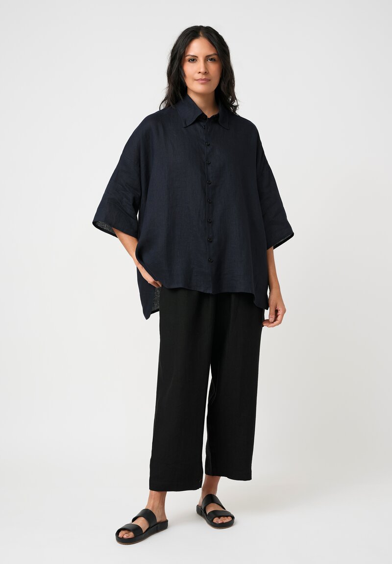 Eskandar Lightweight Linen Pull-On Japanese Pants in Black