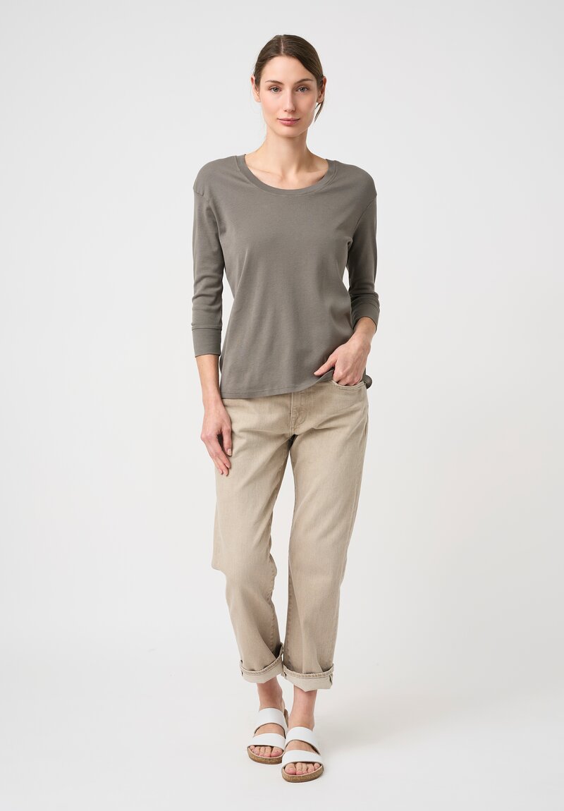 Lauren Manoogian Pima Cotton Ribbed Scoop Neck Tee in Fatigue Olive