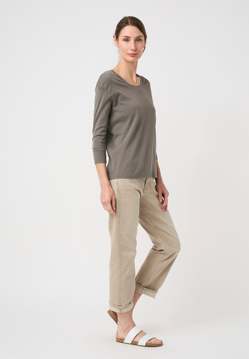 Lauren Manoogian Pima Cotton Ribbed Scoop Neck Tee in Fatigue Olive