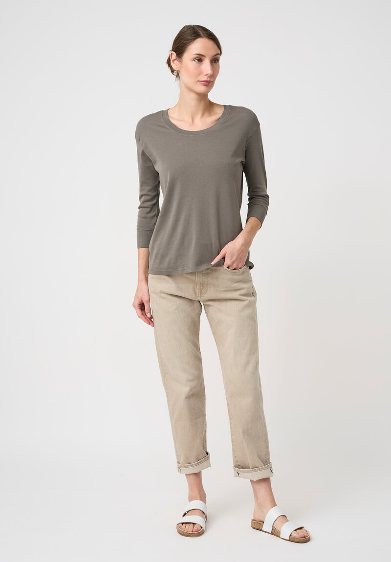 Lauren Manoogian Pima Cotton Ribbed Scoop Neck Tee in Fatigue Olive