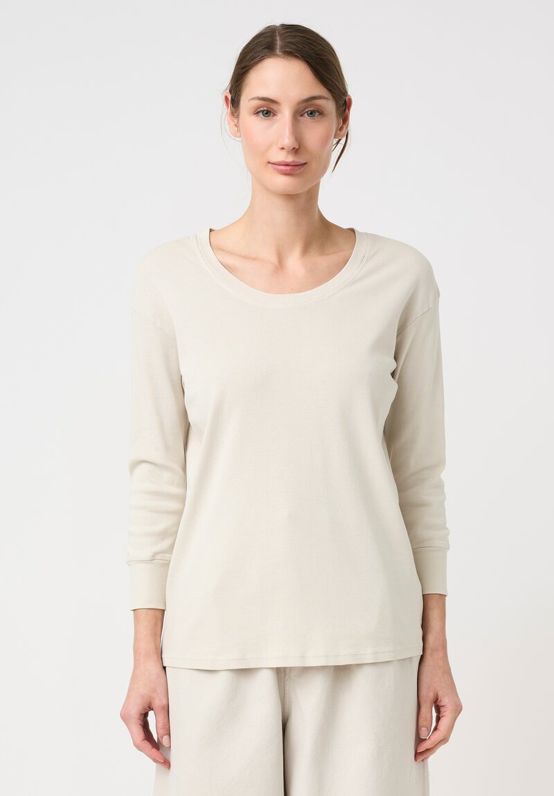 Lauren Manoogian Pima Cotton Ribbed Scoop Neck Tee in Greige Cream