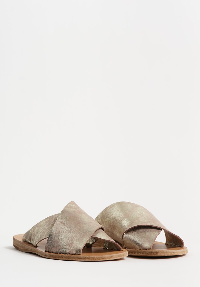 Officine Creative Metallic Leather Itaca Slip On Cross Strap Sandals