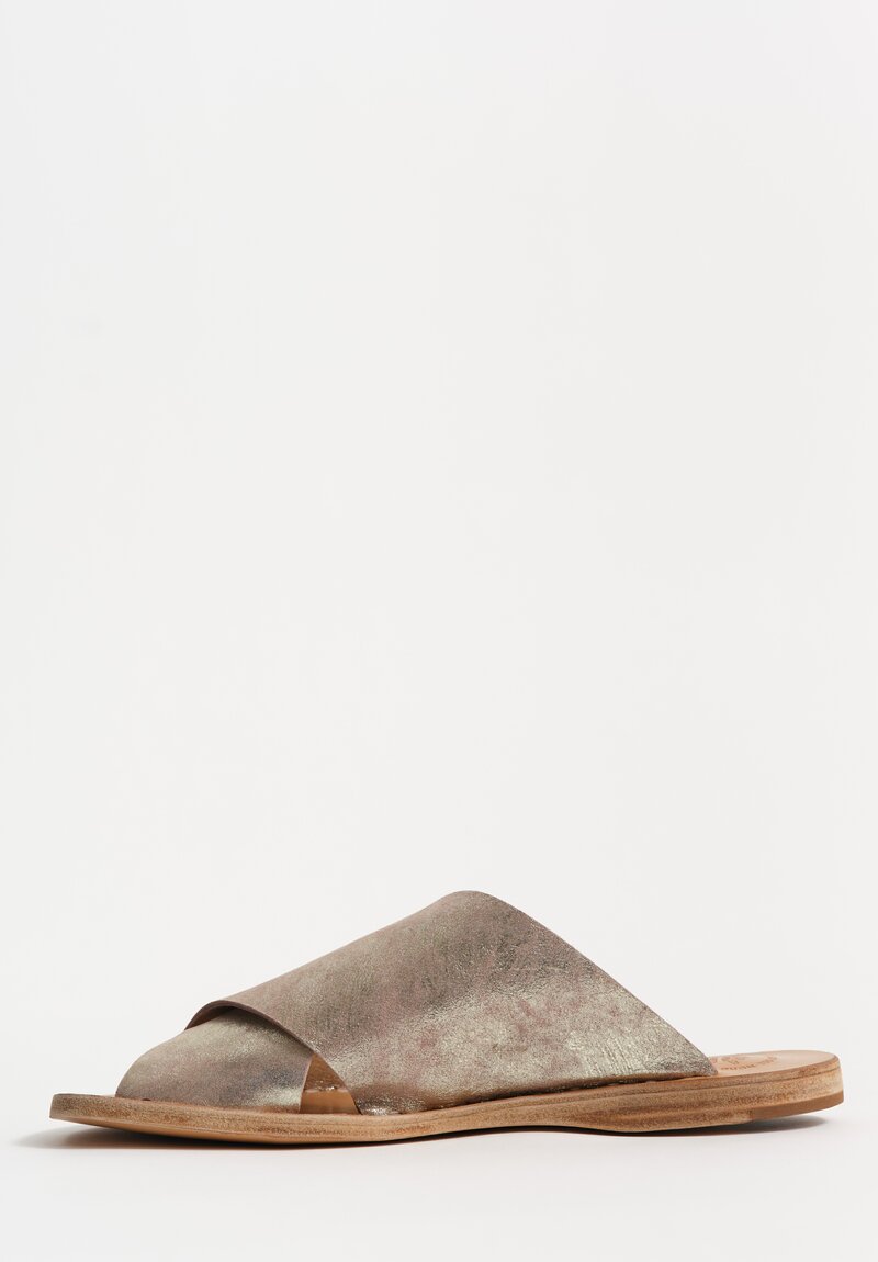 Officine Creative Metallic Leather Itaca Slip On Cross Strap Sandals
