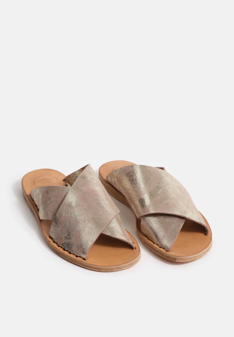 Officine Creative Metallic Leather Itaca Slip On Cross Strap Sandals