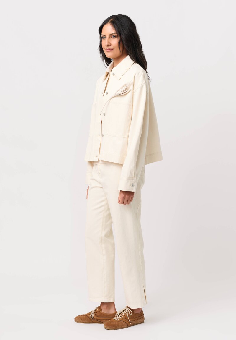 Erdem Cotton Denim & Floral Brooch Jacket in Ecru Cream