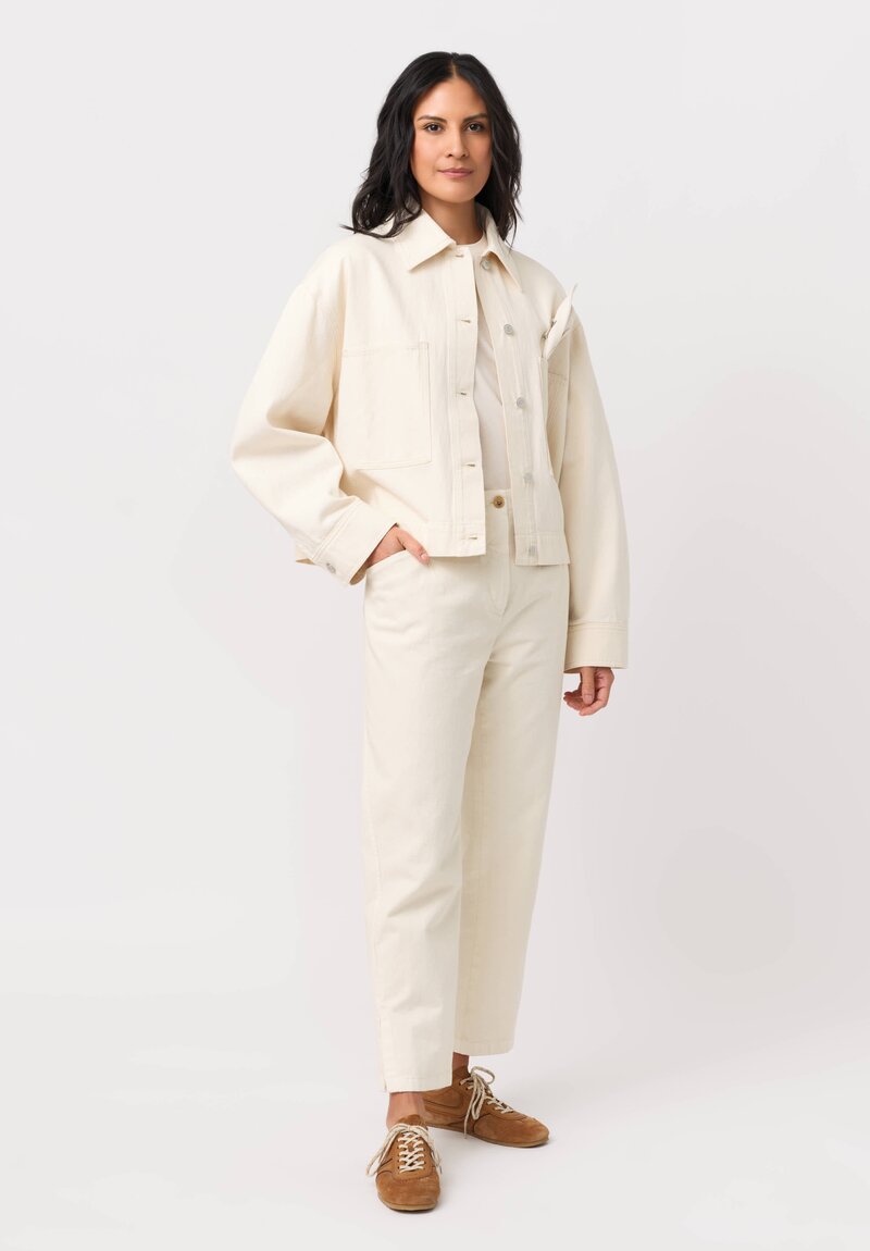 Erdem Cotton Denim & Floral Brooch Jacket in Ecru Cream
