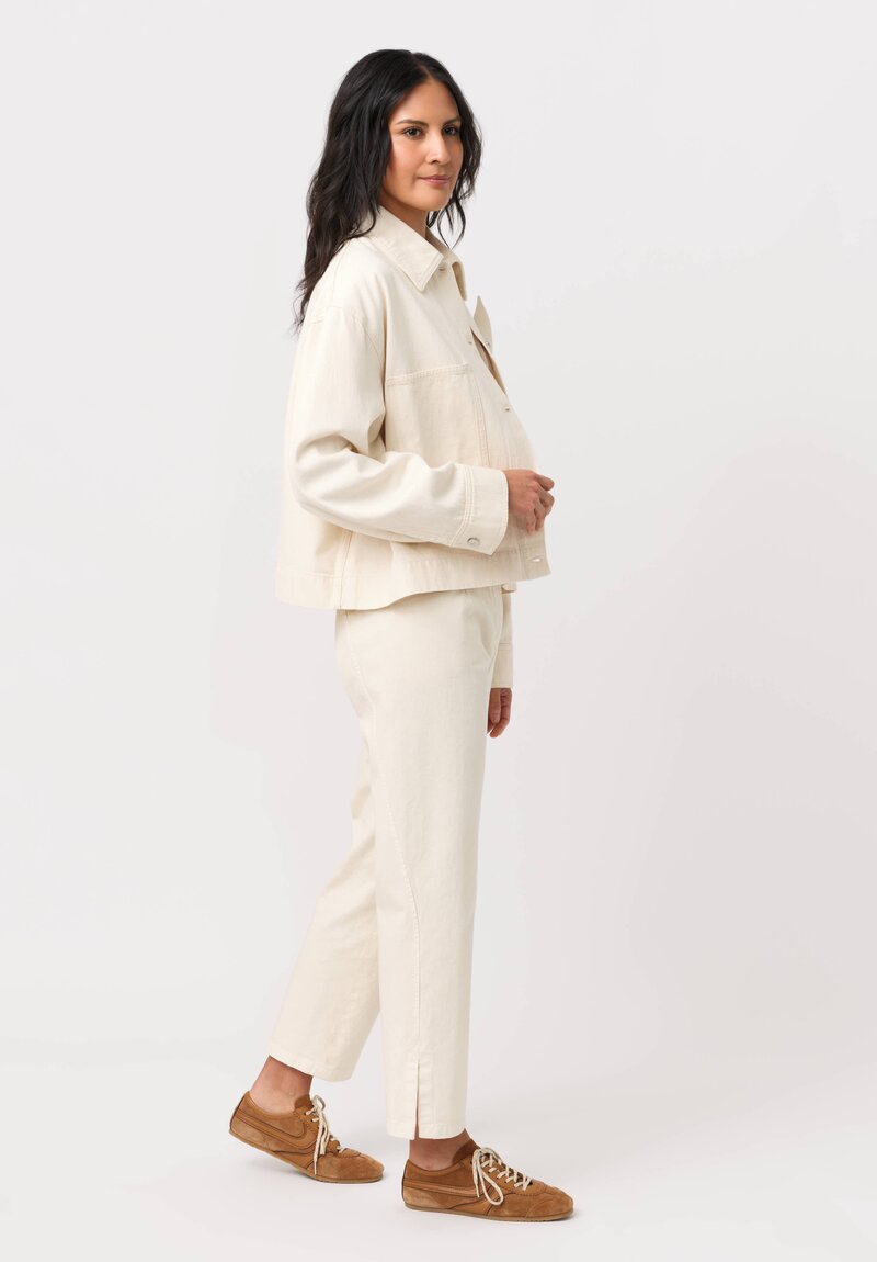 Erdem Cotton Denim & Floral Brooch Jacket in Ecru Cream