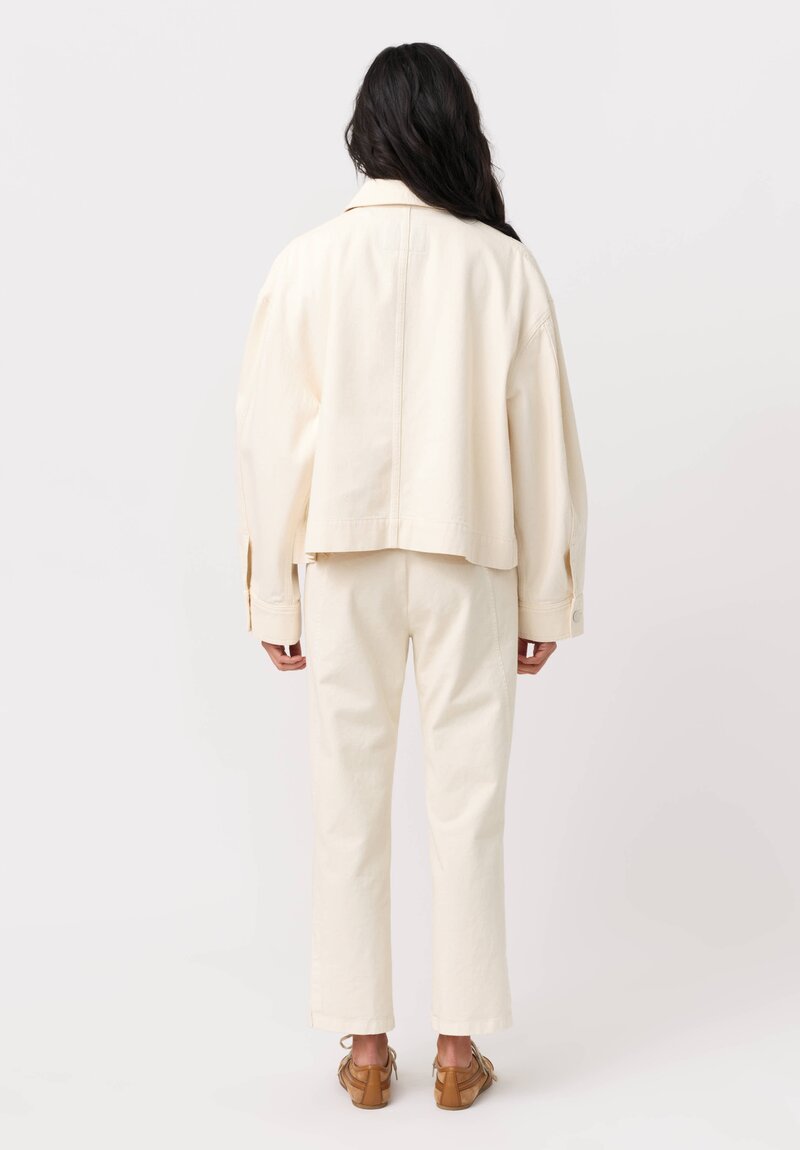 Erdem Cotton Denim & Floral Brooch Jacket in Ecru Cream
