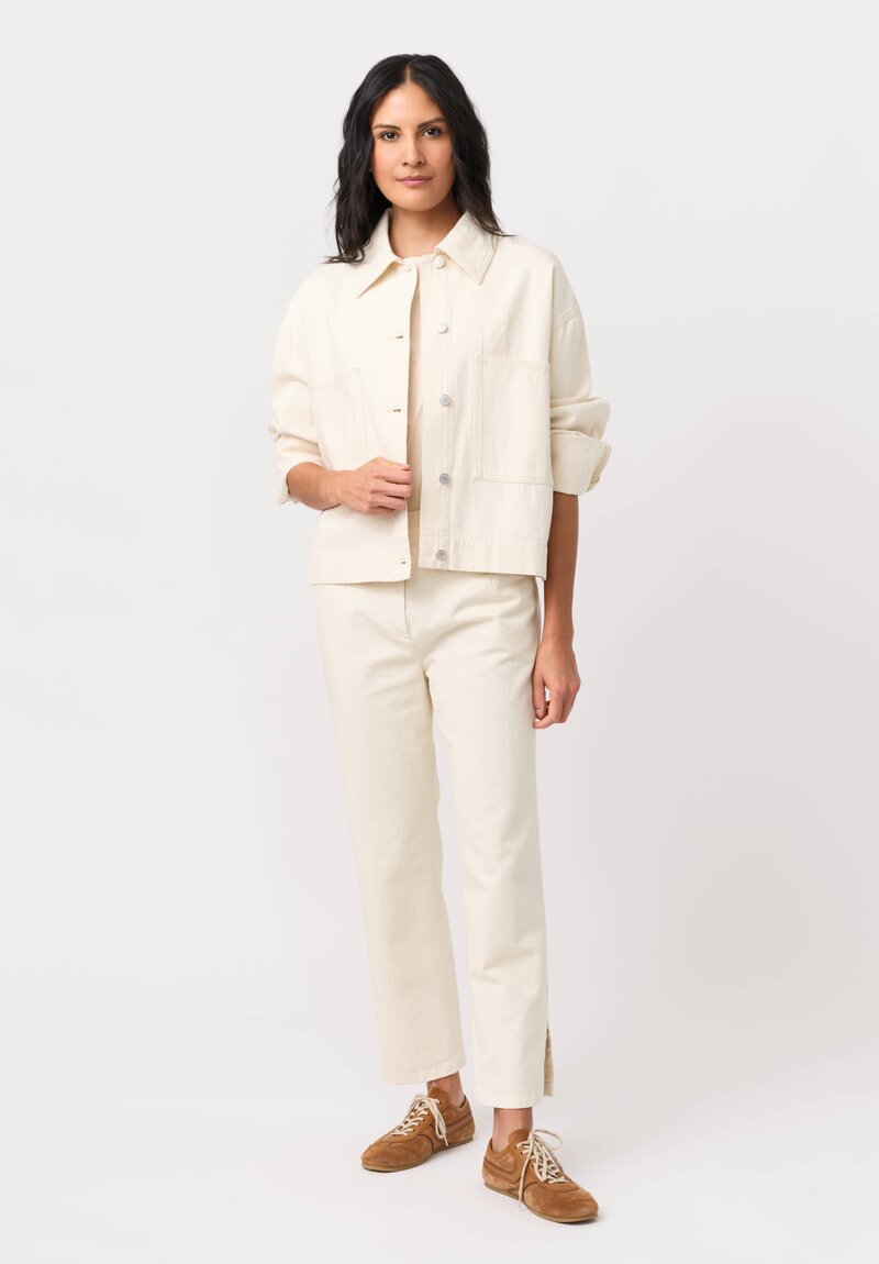 Erdem Cotton Denim & Floral Brooch Jacket in Ecru Cream