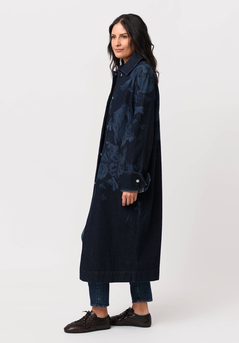 Erdem Cotton Denim Dutch Flower Painting Printed Coat