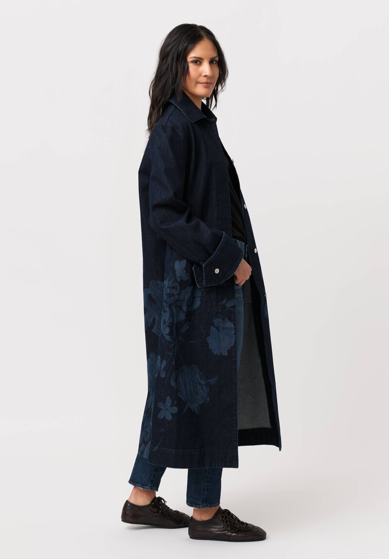Erdem Cotton Denim Dutch Flower Painting Printed Coat