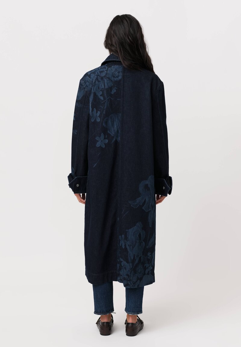 Erdem Cotton Denim Dutch Flower Painting Printed Coat