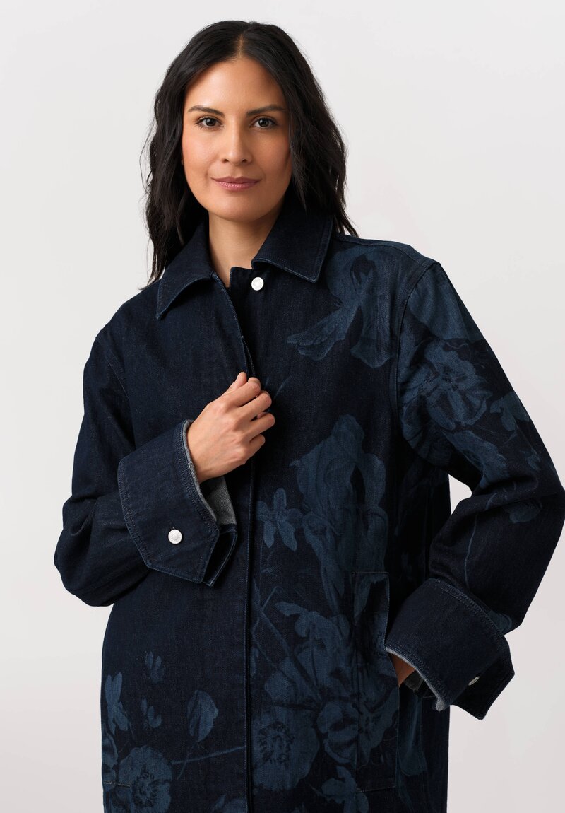 Erdem Cotton Denim Dutch Flower Painting Printed Coat