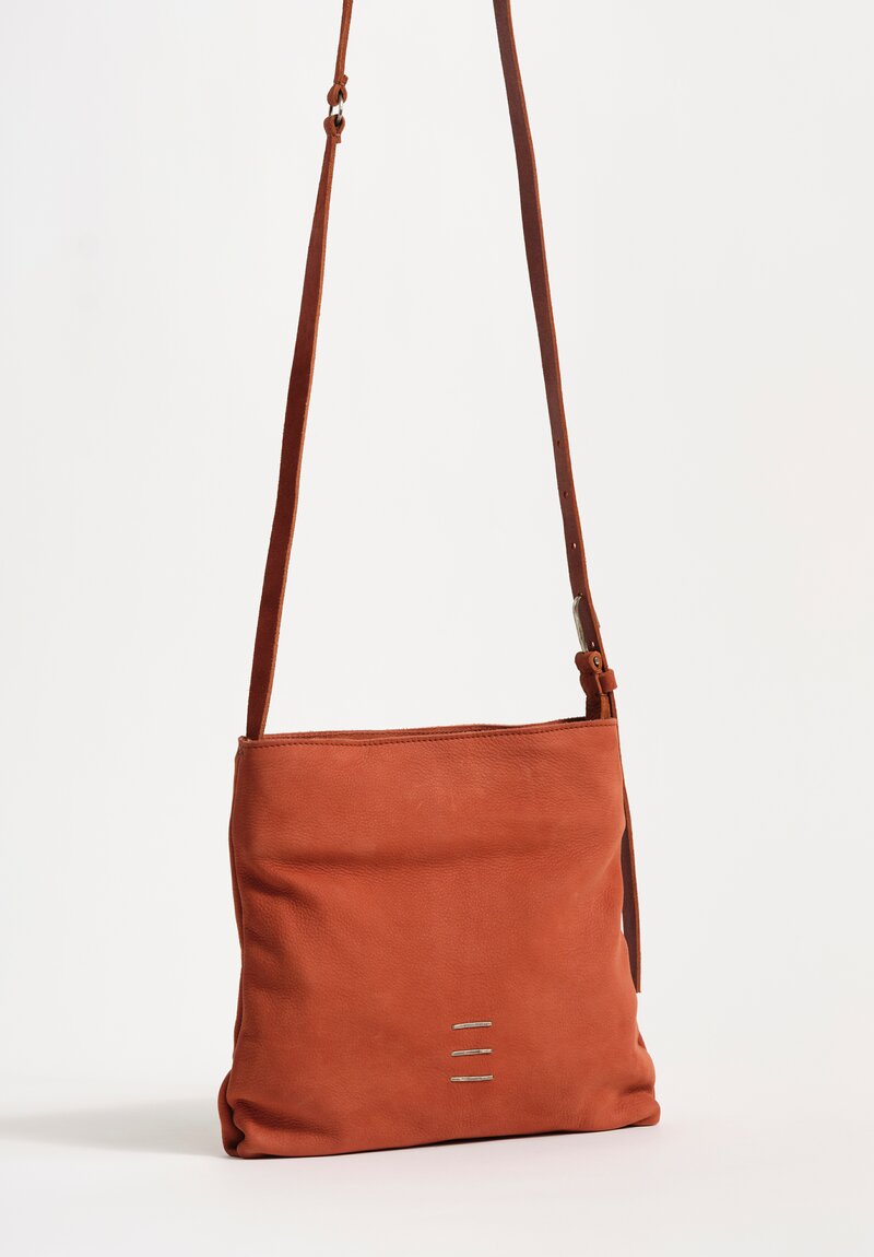 Daniele Basta Nubuck Leather Paper Staple Crossbody Bag Brick Red
