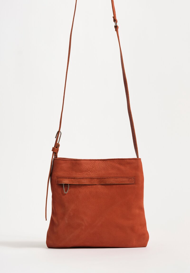 Daniele Basta Nubuck Leather Paper Staple Crossbody Bag Brick Red