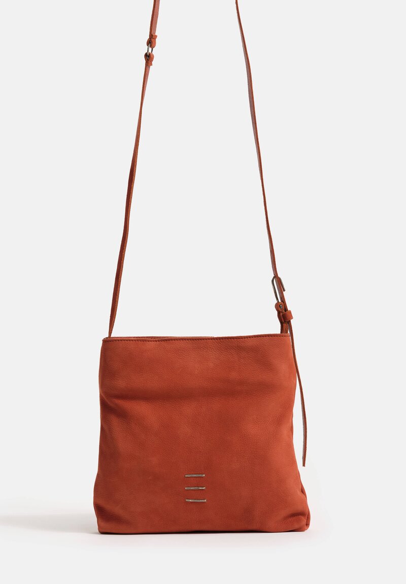 Daniele Basta Nubuck Leather Paper Staple Crossbody Bag Brick Red