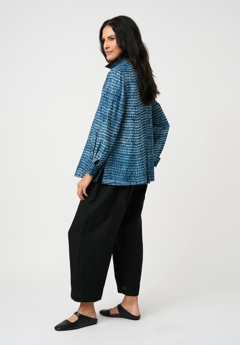 Sophie Hong Silk Button-Down Shirt in Indigo Blue Shibori
