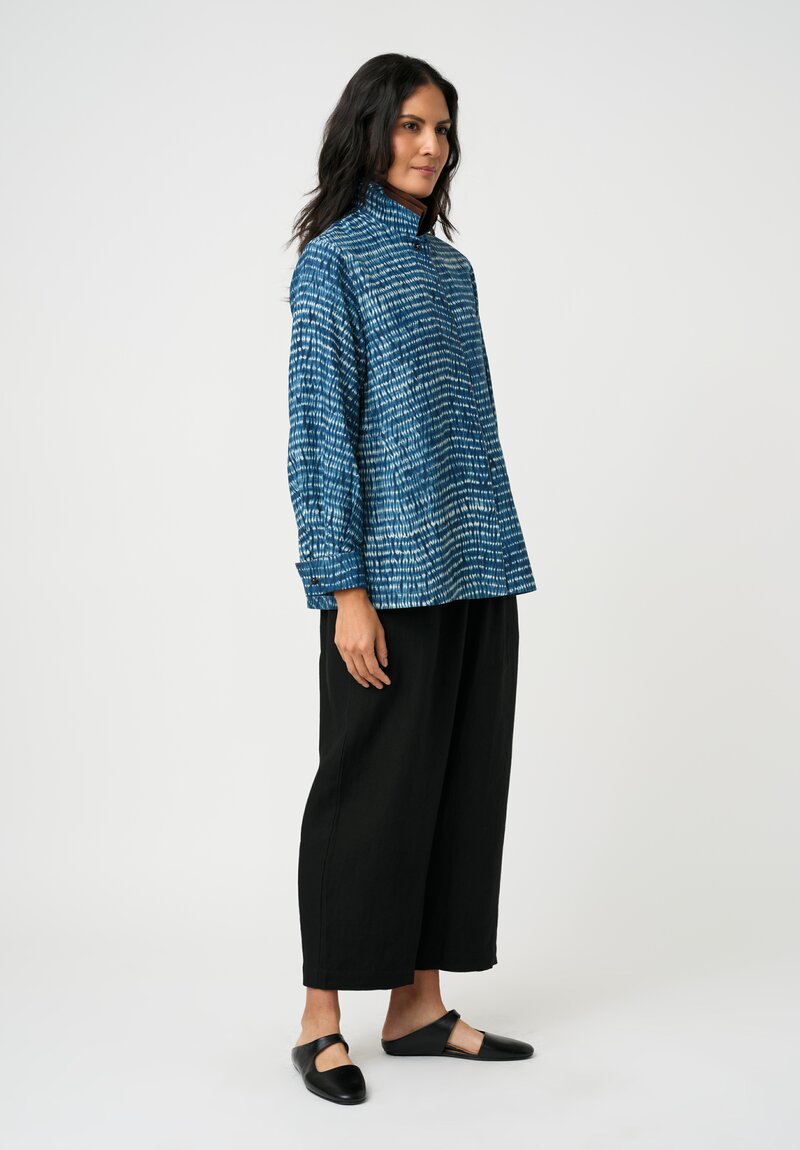 Sophie Hong Silk Button-Down Shirt in Indigo Blue Shibori