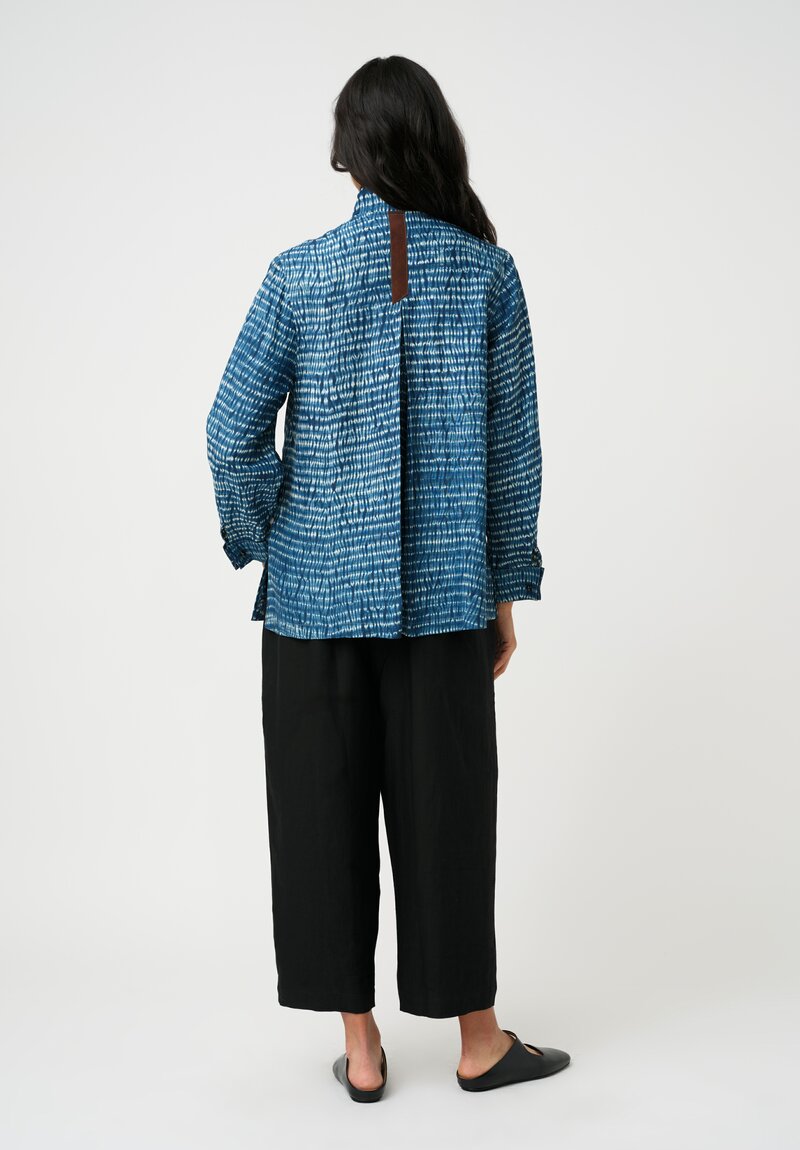 Sophie Hong Silk Button-Down Shirt in Indigo Blue Shibori