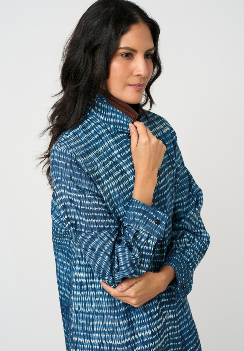 Sophie Hong Silk Button-Down Shirt in Indigo Blue Shibori