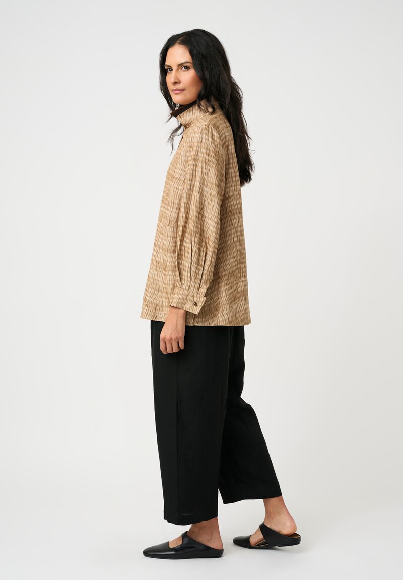 Sophie Hong Silk Button-Down Shirt in Plant Brown Shibori