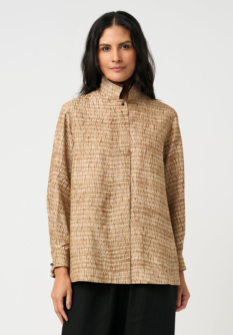 Sophie Hong Silk Button-Down Shirt in Plant Brown Shibori