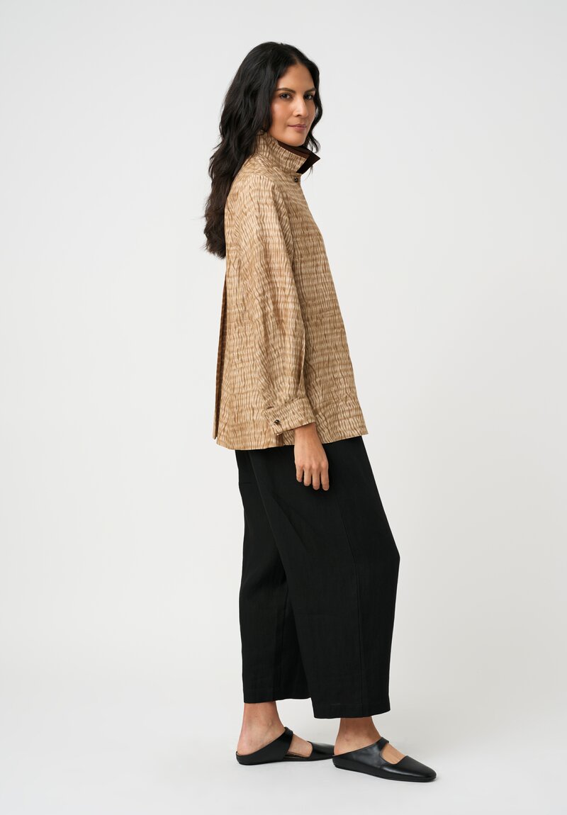 Sophie Hong Silk Button-Down Shirt in Plant Brown Shibori