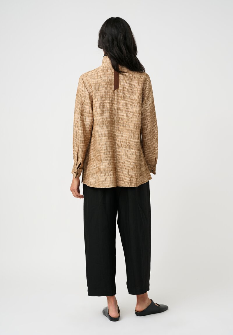 Sophie Hong Silk Button-Down Shirt in Plant Brown Shibori