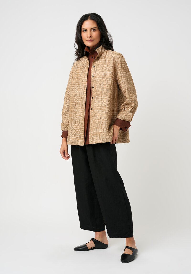 Sophie Hong Silk Button-Down Shirt in Plant Brown Shibori