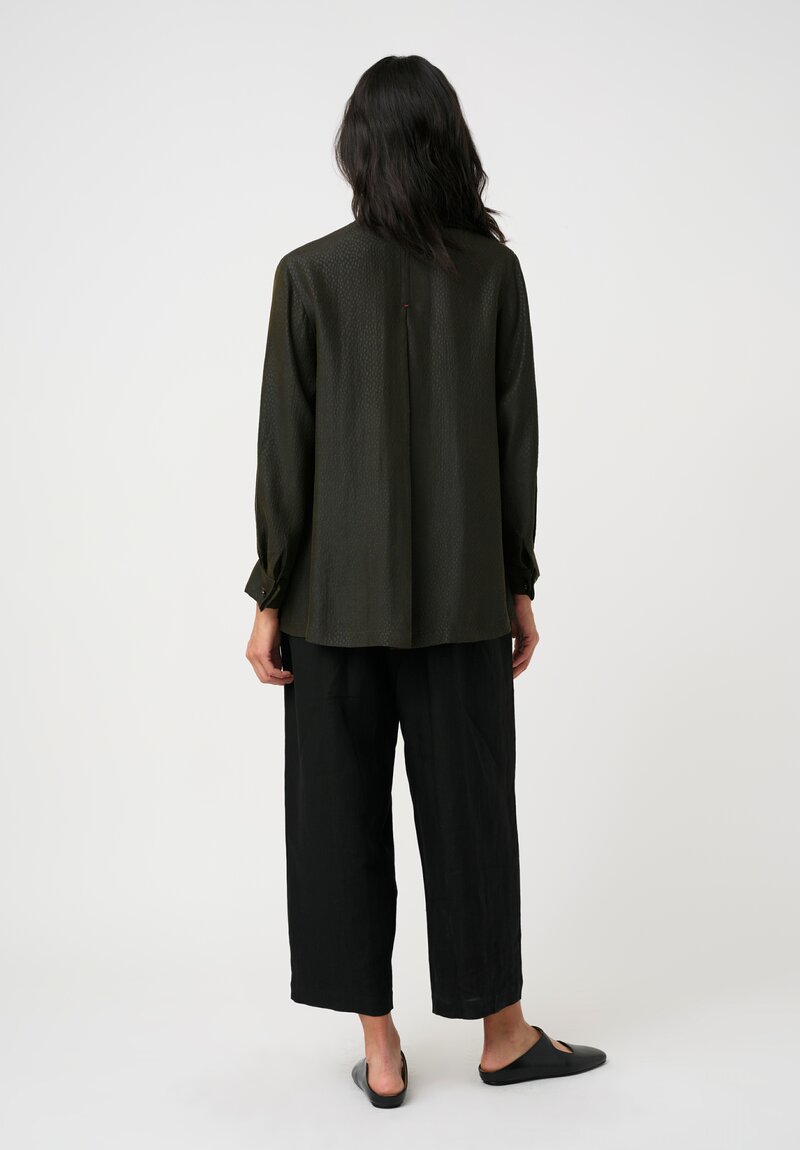 Sophie Hong Pebble Embossed Mud Silk Button-Down Shirt in Olive Green