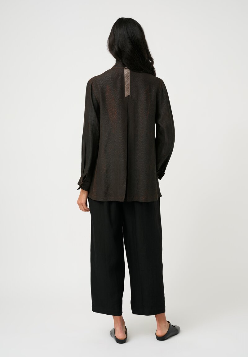 Sophie Hong Pebble Embossed Mud Silk Button-Down Shirt in Brick Red & Brown