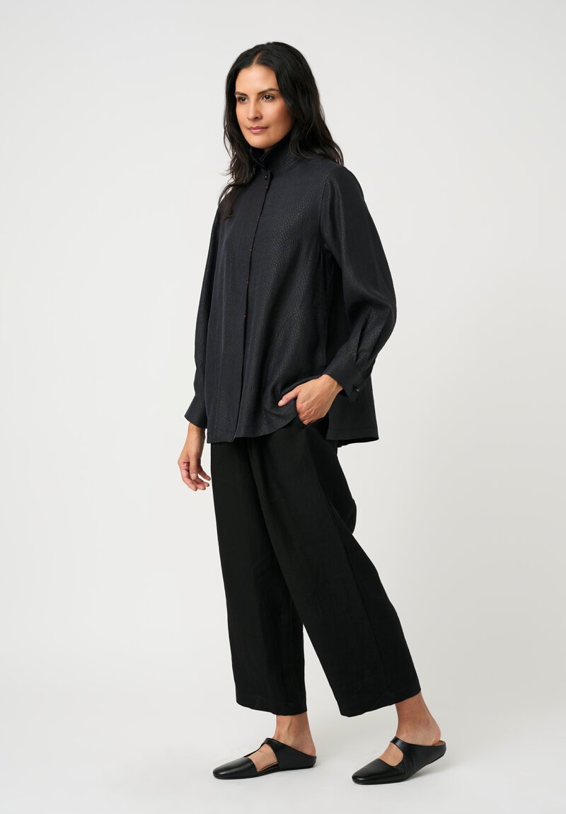 Sophie Hong Pebble Embossed Mud Silk Button-Down Shirt in Purple Black