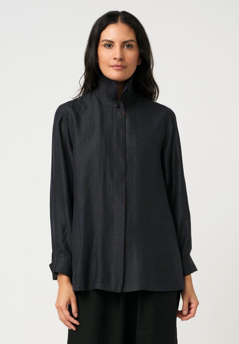 Sophie Hong Pebble Embossed Mud Silk Button-Down Shirt in Purple Black