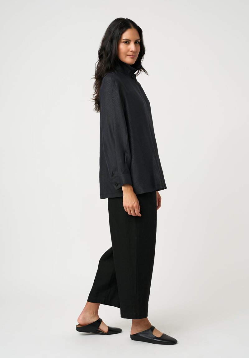 Sophie Hong Pebble Embossed Mud Silk Button-Down Shirt in Purple Black