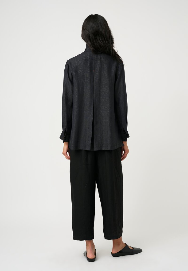 Sophie Hong Pebble Embossed Mud Silk Button-Down Shirt in Purple Black