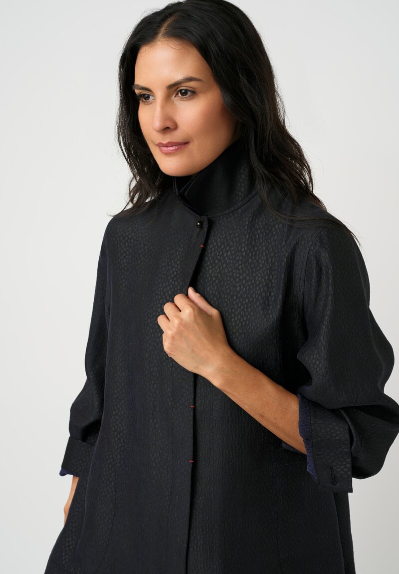Sophie Hong Pebble Embossed Mud Silk Button-Down Shirt in Purple Black