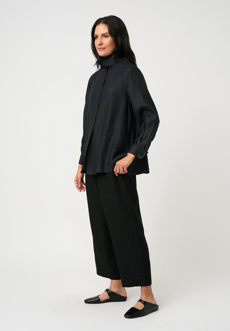 Sophie Hong Pebble Embossed Mud Silk Button-Down Shirt in Blue Black