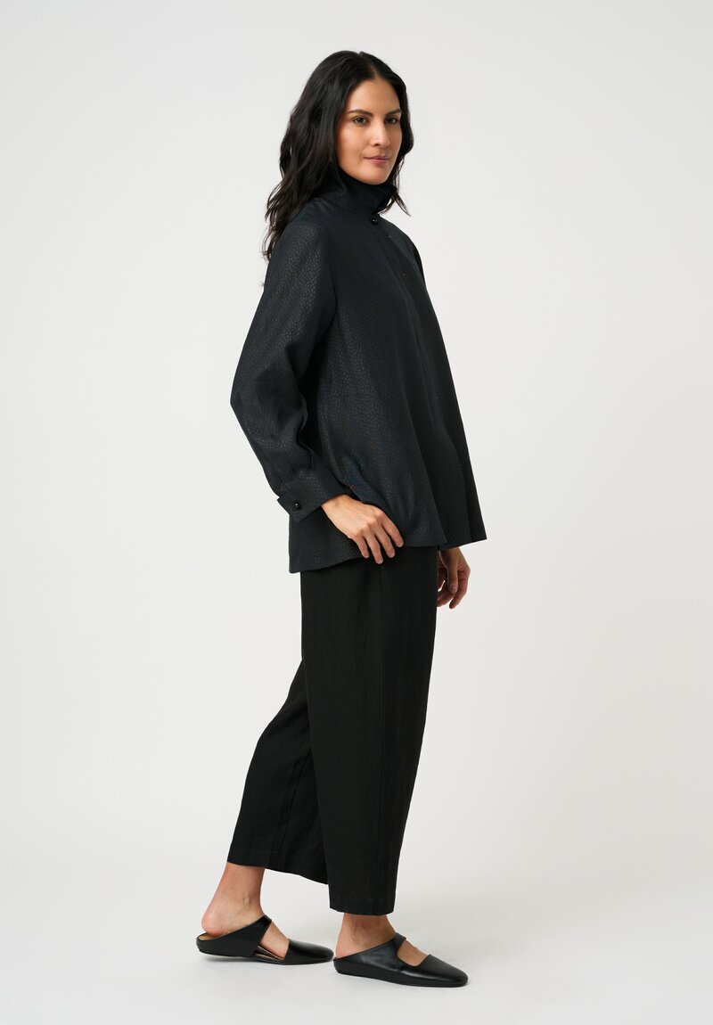 Sophie Hong Pebble Embossed Mud Silk Button-Down Shirt in Blue Black