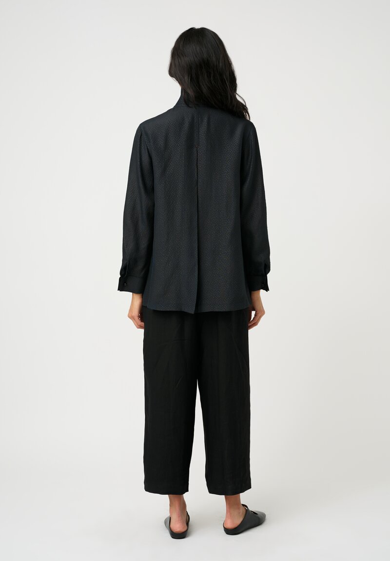 Sophie Hong Pebble Embossed Mud Silk Button-Down Shirt in Blue Black